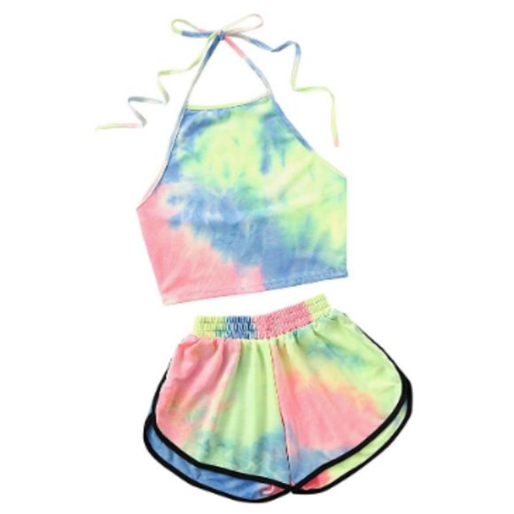 Tops - Women's 2 Piece Set Halter Crop Top and Shorts Set